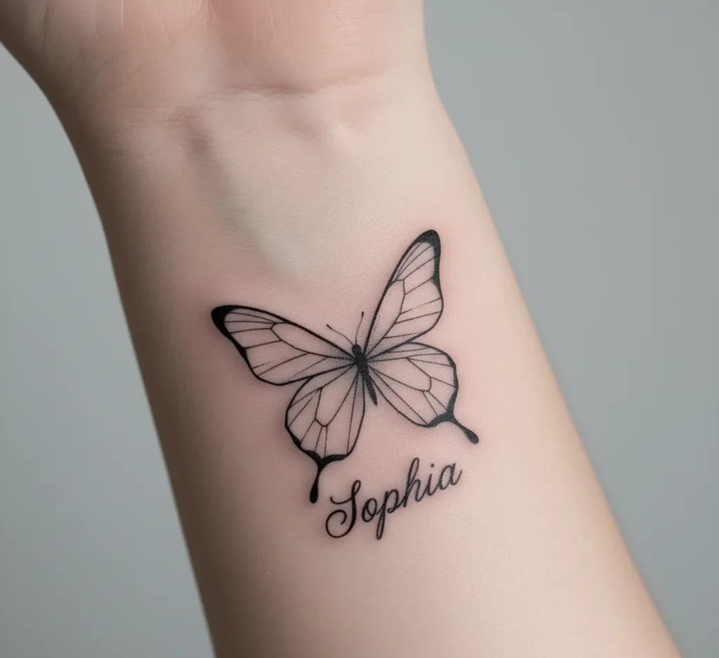 Black Butterfly Tattoo with a Name
