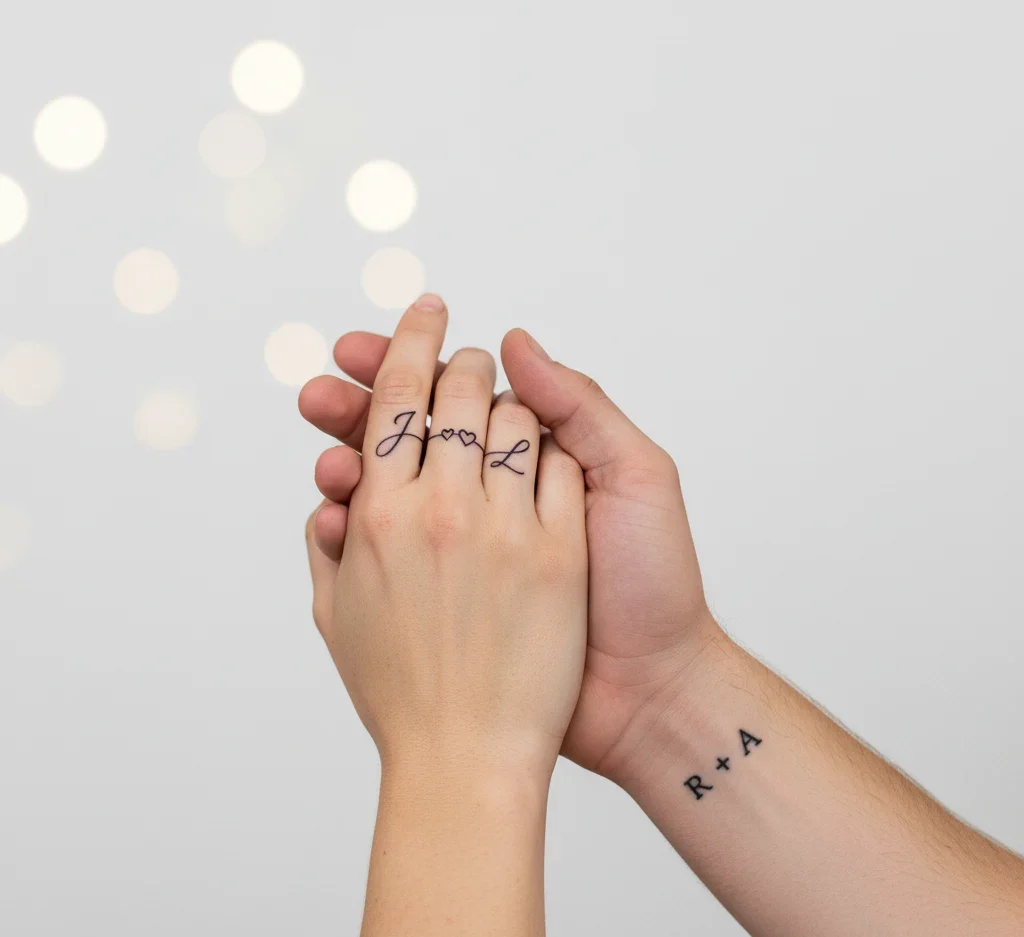 Couple Initial Tattoos with Symbol of Faith and Love