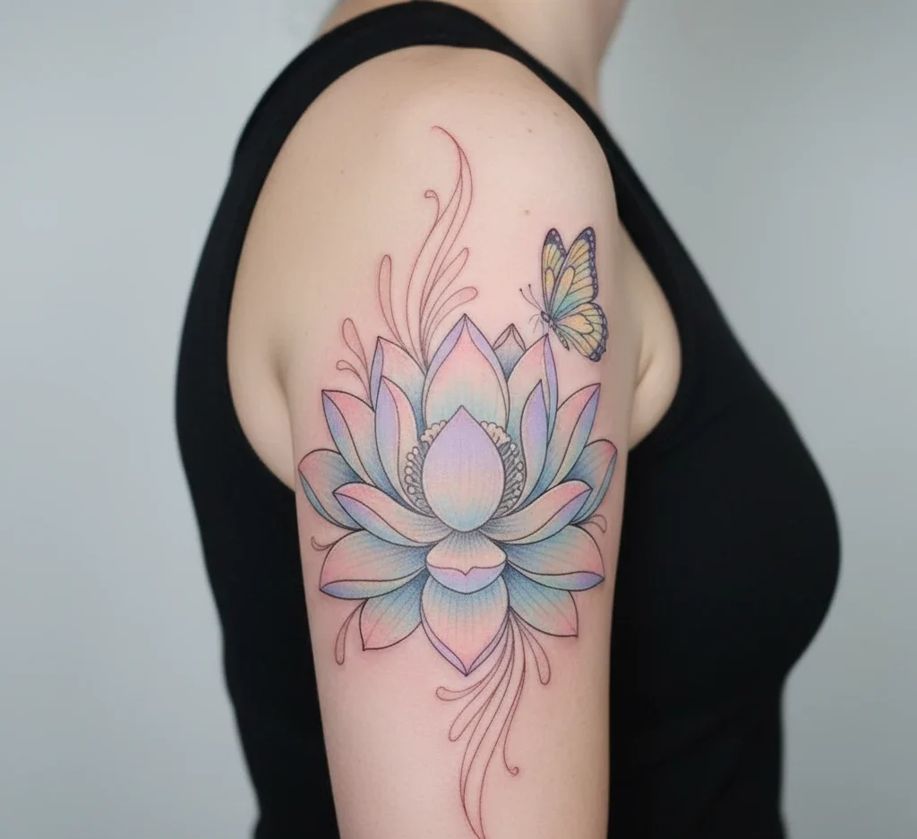 Lotus Flower and Butterfly Tattoo Combination