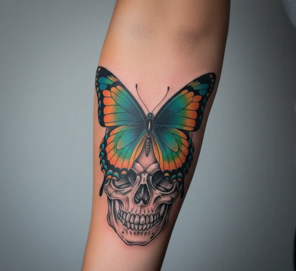 Skull and Butterfly Tattoo Combination