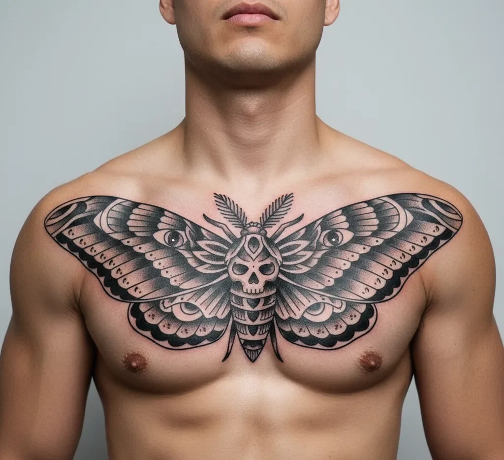 American Traditional Moth Tattoo