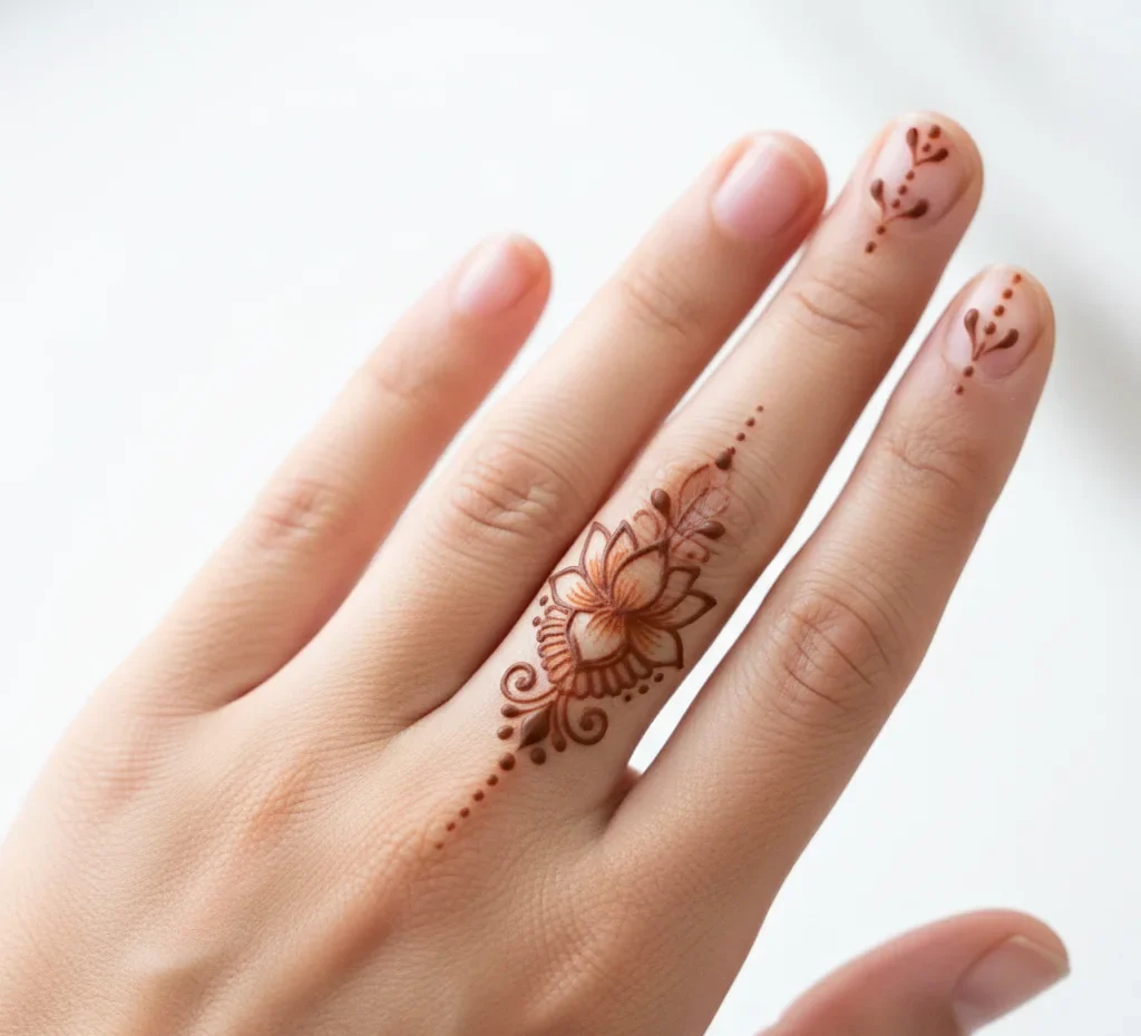 Lotus Flower Henna Finger Tattoo