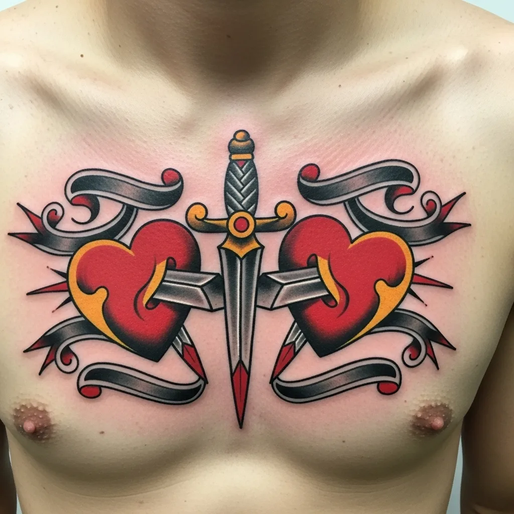 American Traditional Sternum Tattoo Style