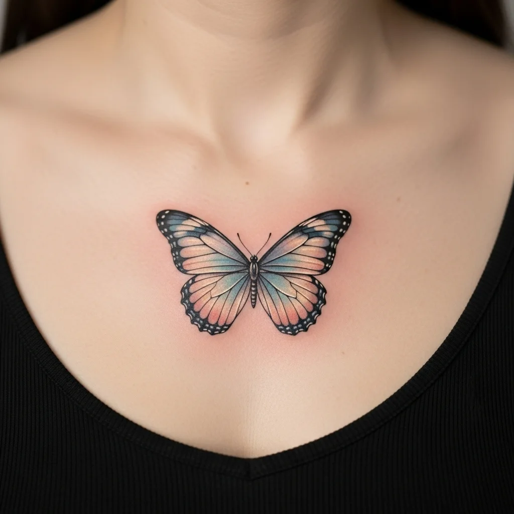 Butterfly Sternum Tattoo