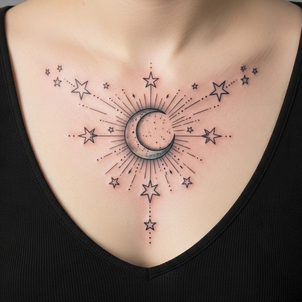 Celestial Sternum Tattoo