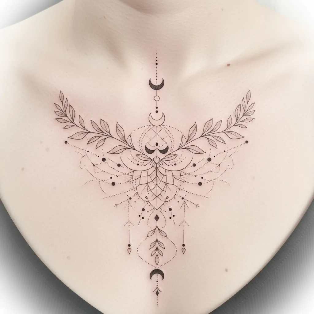 Fine Line Sternum Tattoo