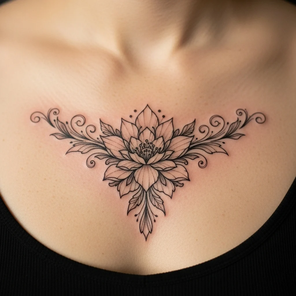 Flower Sternum Tattoo