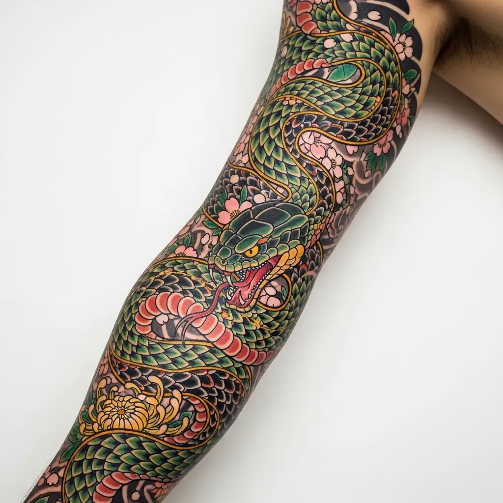 Ultimate Snake Tattoo Guide 2026: Meanings, Styles & Body Placement 3 Japanese Snake Tattoo Design