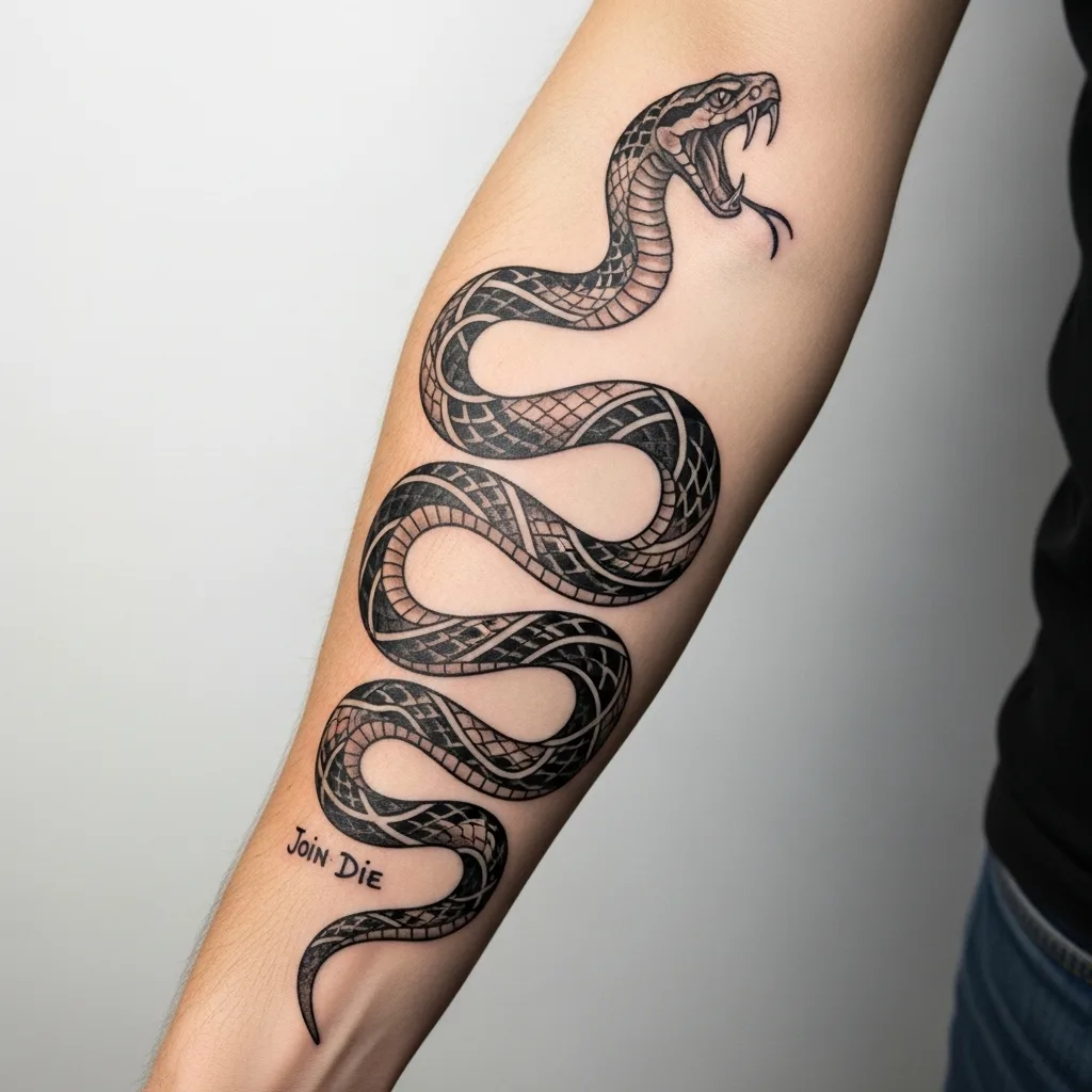 Ultimate Snake Tattoo Guide 2026: Meanings, Styles & Body Placement 25 “Join or Die” Snake Tattoo