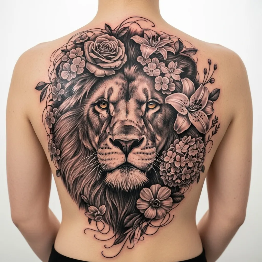 Lion Flower Tattoo