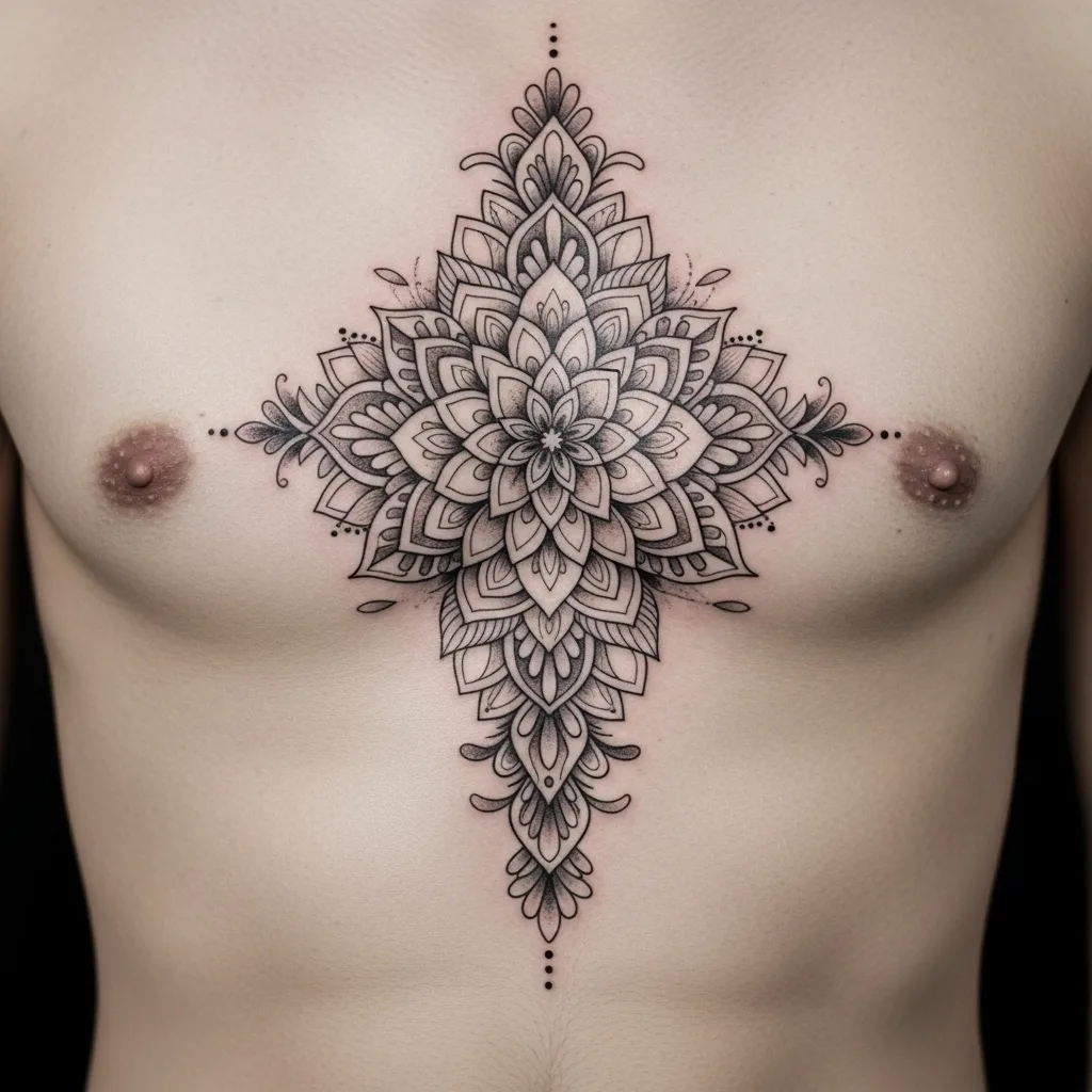 Mandala Sternum Tattoo