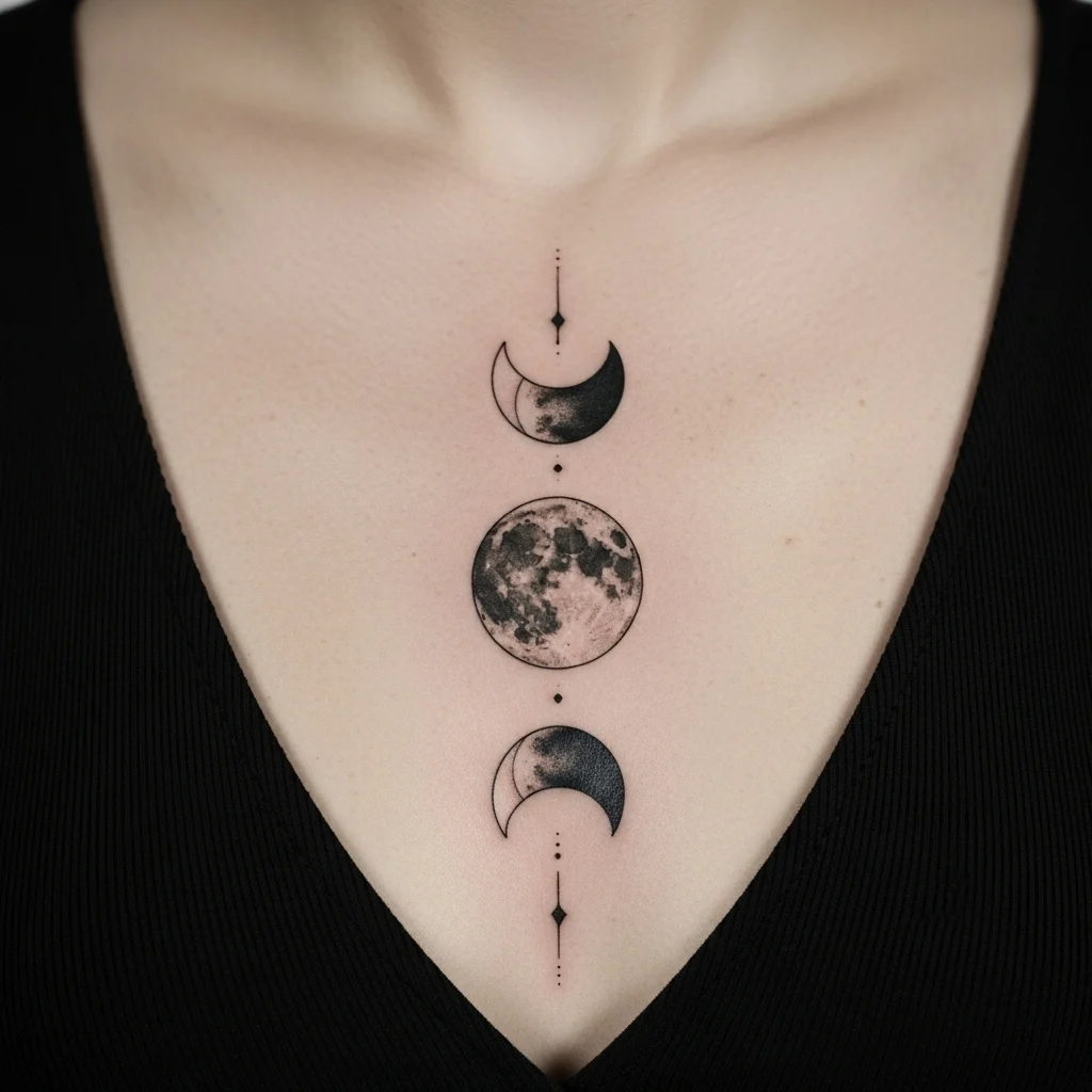 Moon Phases Sternum Tattoo