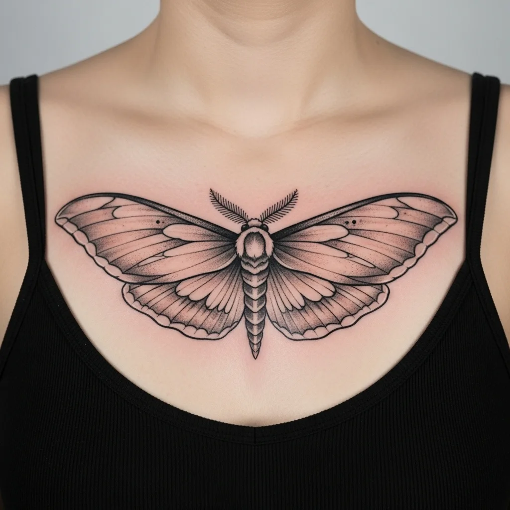 Moth Sternum Tattoo