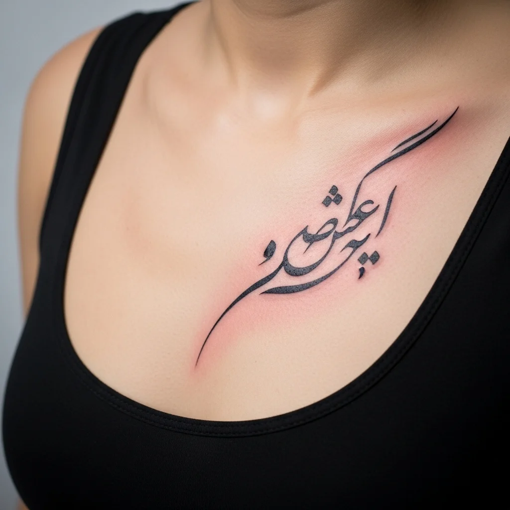 Persian Script Sternum Tattoo