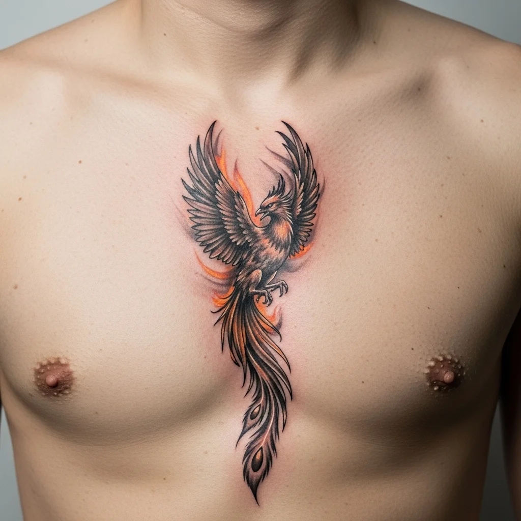 Phoenix Sternum Tattoo