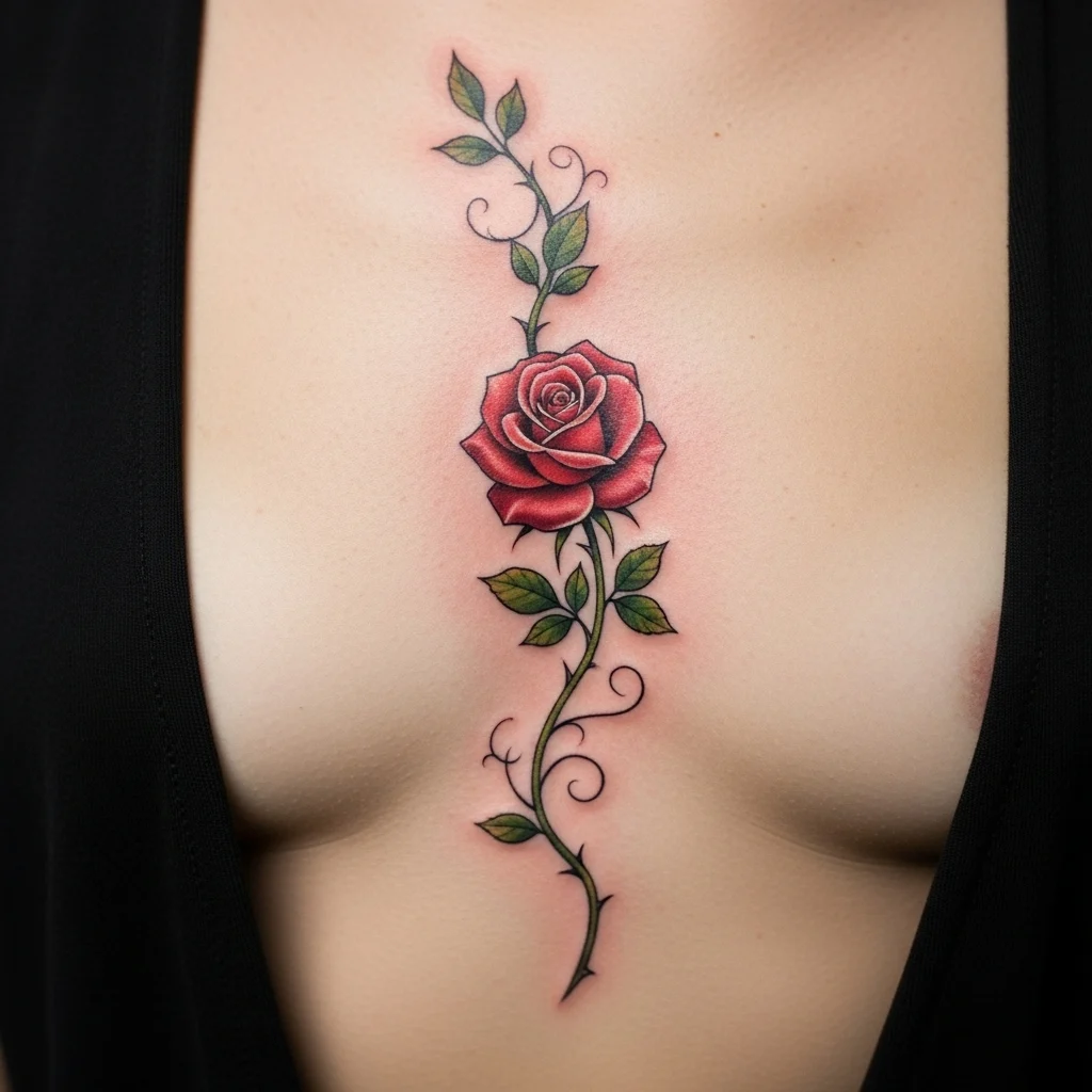Rose Sternum Tattoo