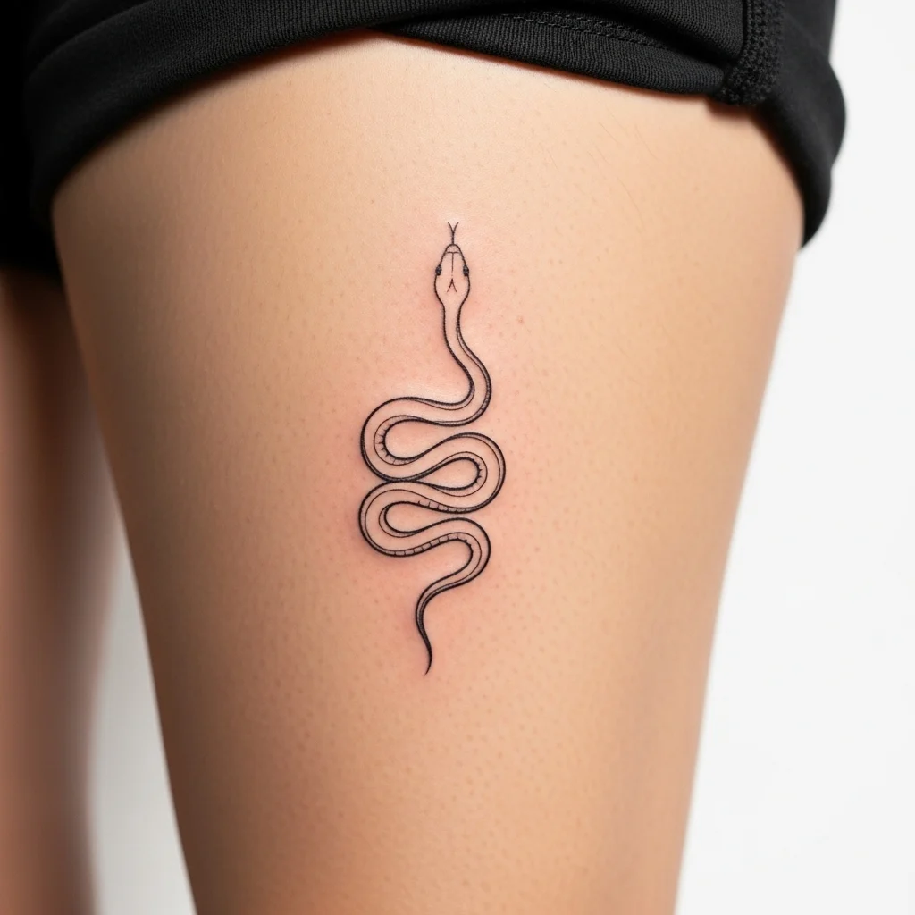 Ultimate Snake Tattoo Guide 2026: Meanings, Styles & Body Placement 17 Small Snake Tattoo on Thigh