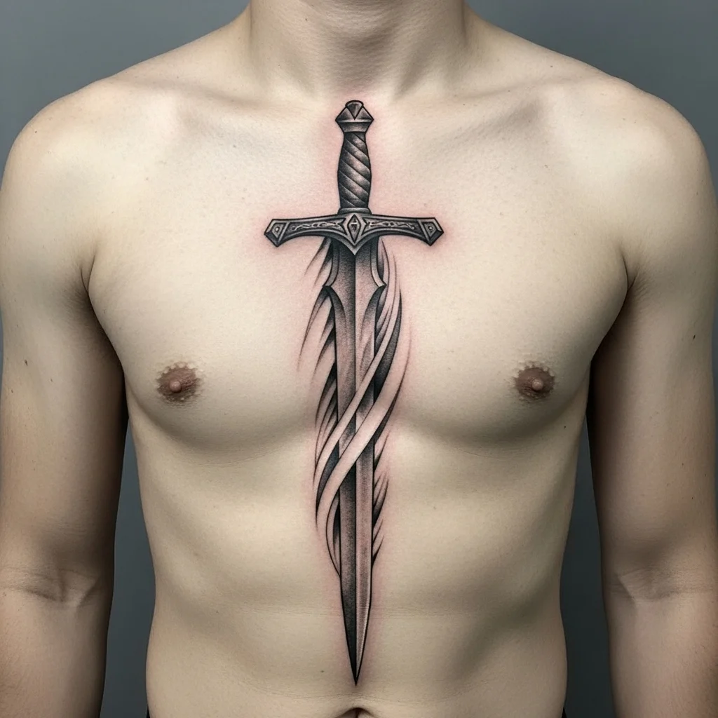 Sword Sternum Tattoo