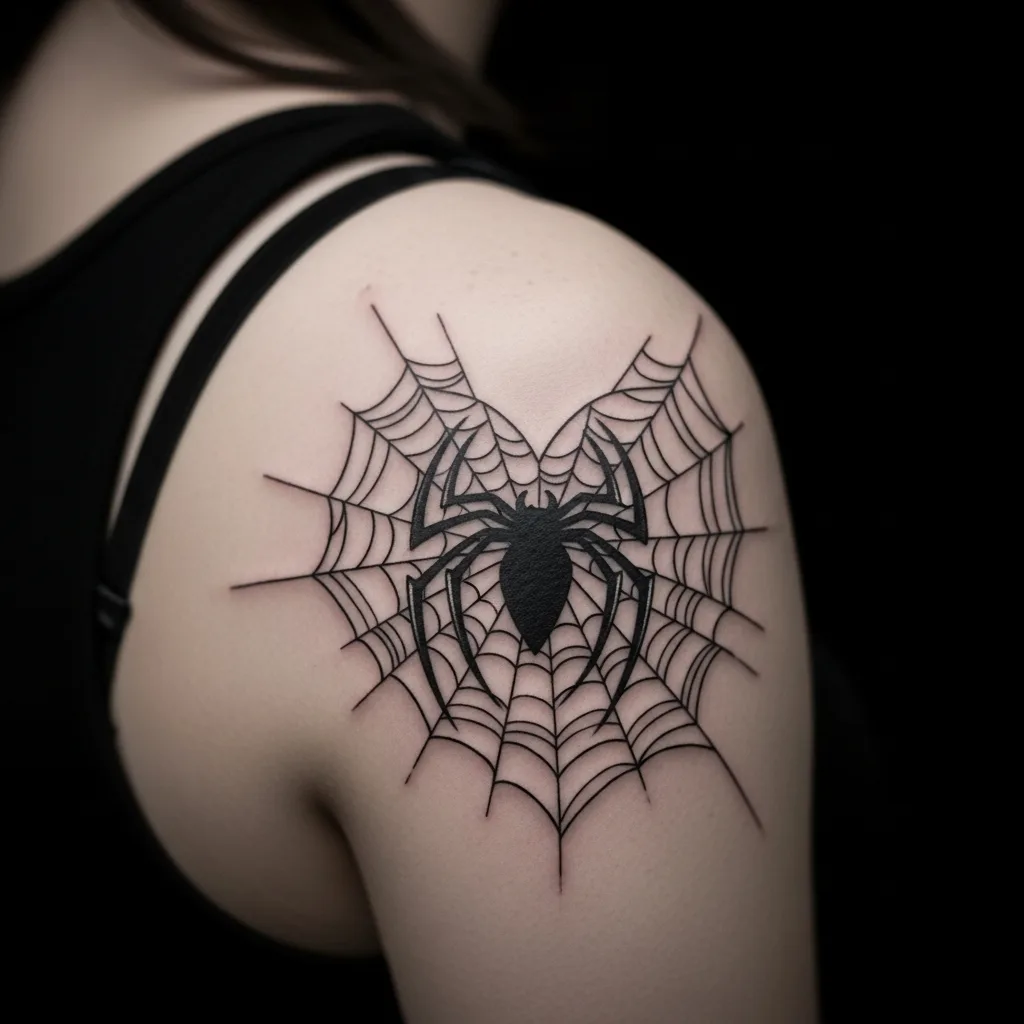 35+ Spider Tattoos Ideas 2026, Meanings & Design Guide 19 Spider Web Heart Tattoo on Shoulder