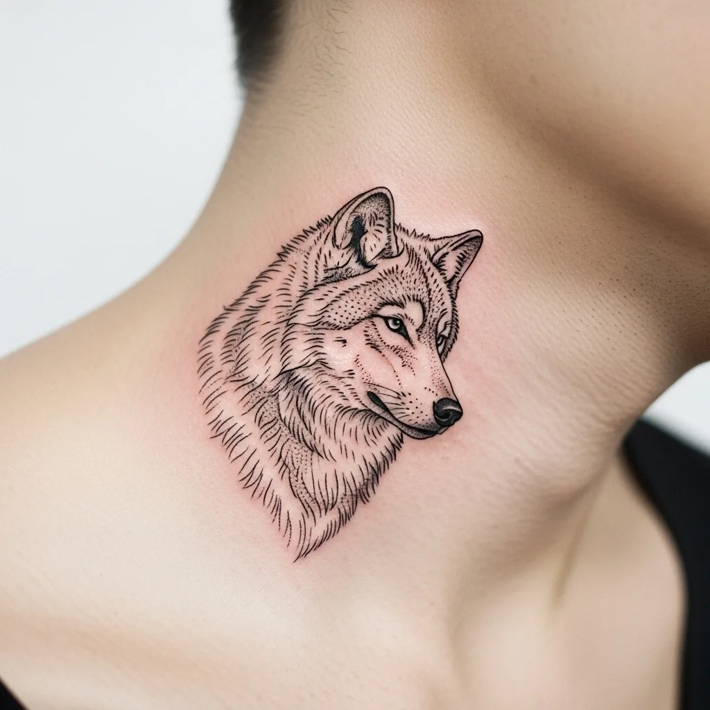 25+ Wolf Tattoos: Meanings & Complete Design Guide 13 Lone Wolf Tattoo on Neck